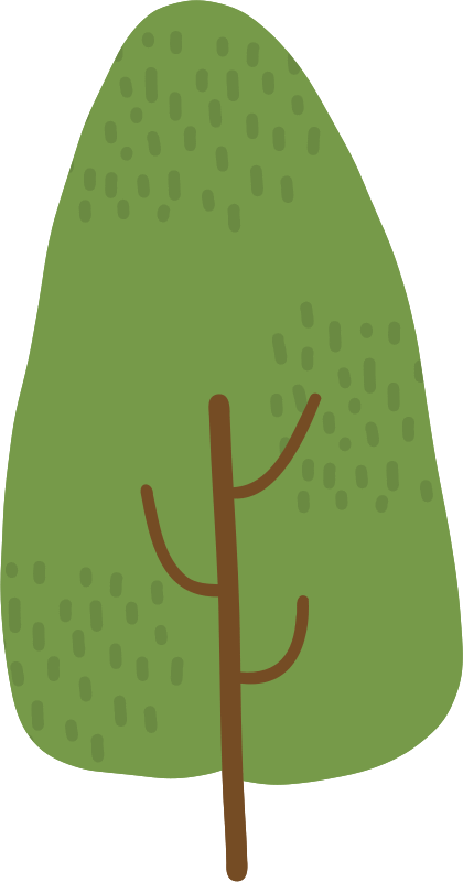 Illustration of a stylized green tree with a brown trunk, featuring a simple, rounded shape and light dot patterns on the foliage.
