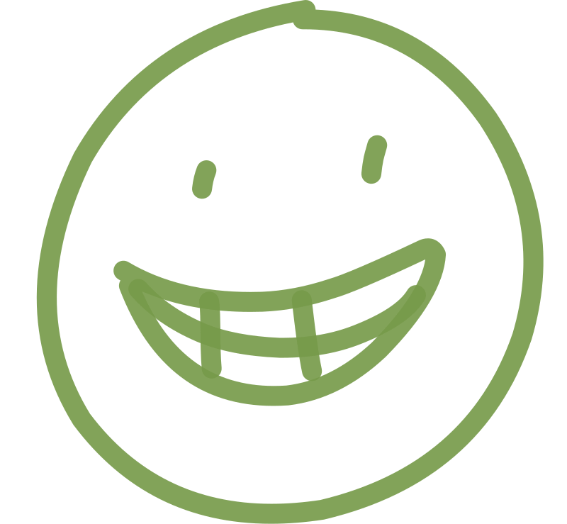 A simple green line drawing of a smiling face with eyes and a wide, gridded mouth on a transparent background.