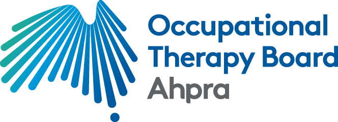 Logo of the Occupational Therapy Board Ahpra with stylized blue and green fan design on the left and the board name on the right.